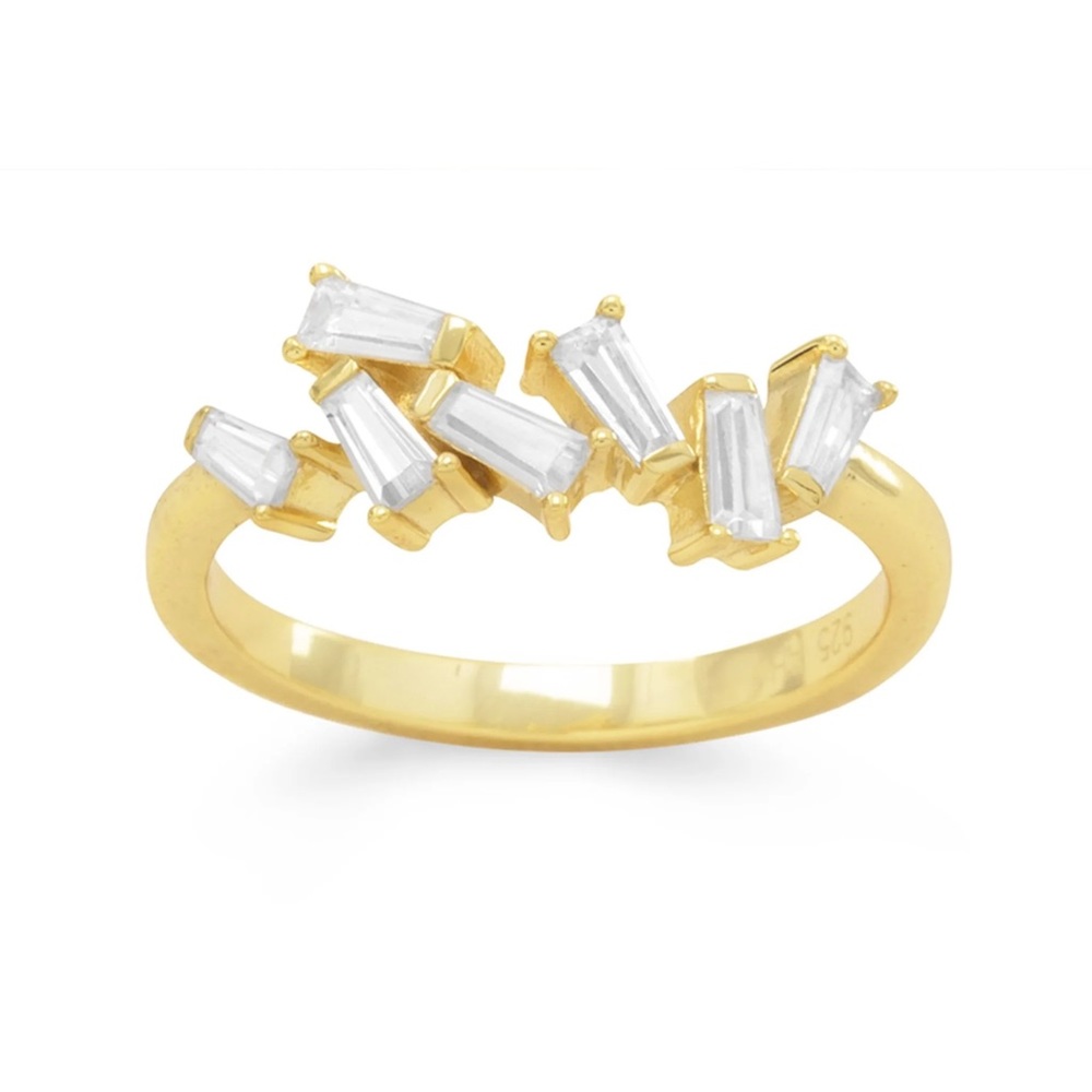 Baguette Ring .925 Sterling Silver with 14k Gold Plating